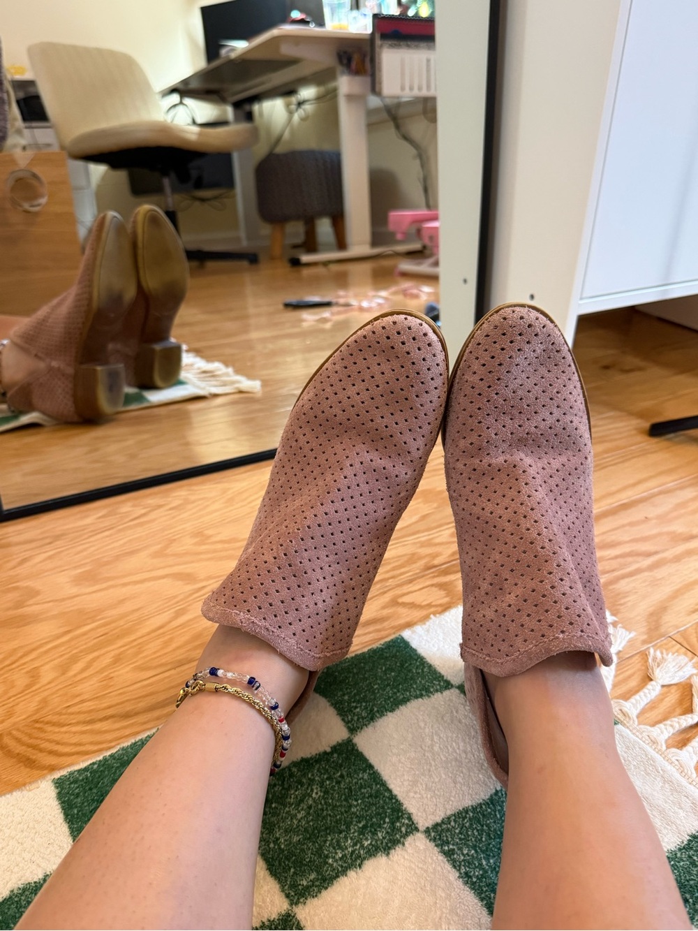 Women's lucky brand Pink Perforated Suede Slip-On Booties